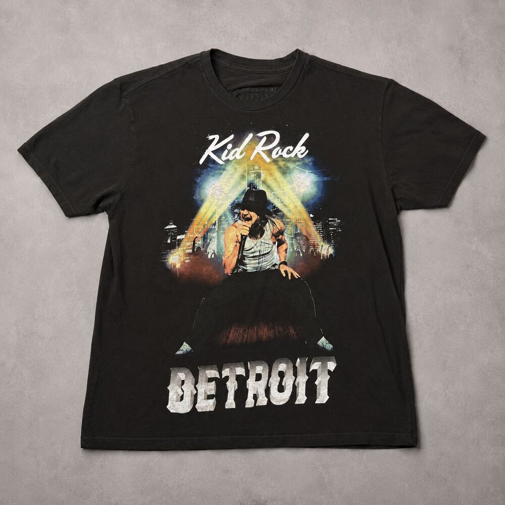 Kid Rock Detroit Tour T Shirt Men's XL Black Little Caesars Arena Double Sided
